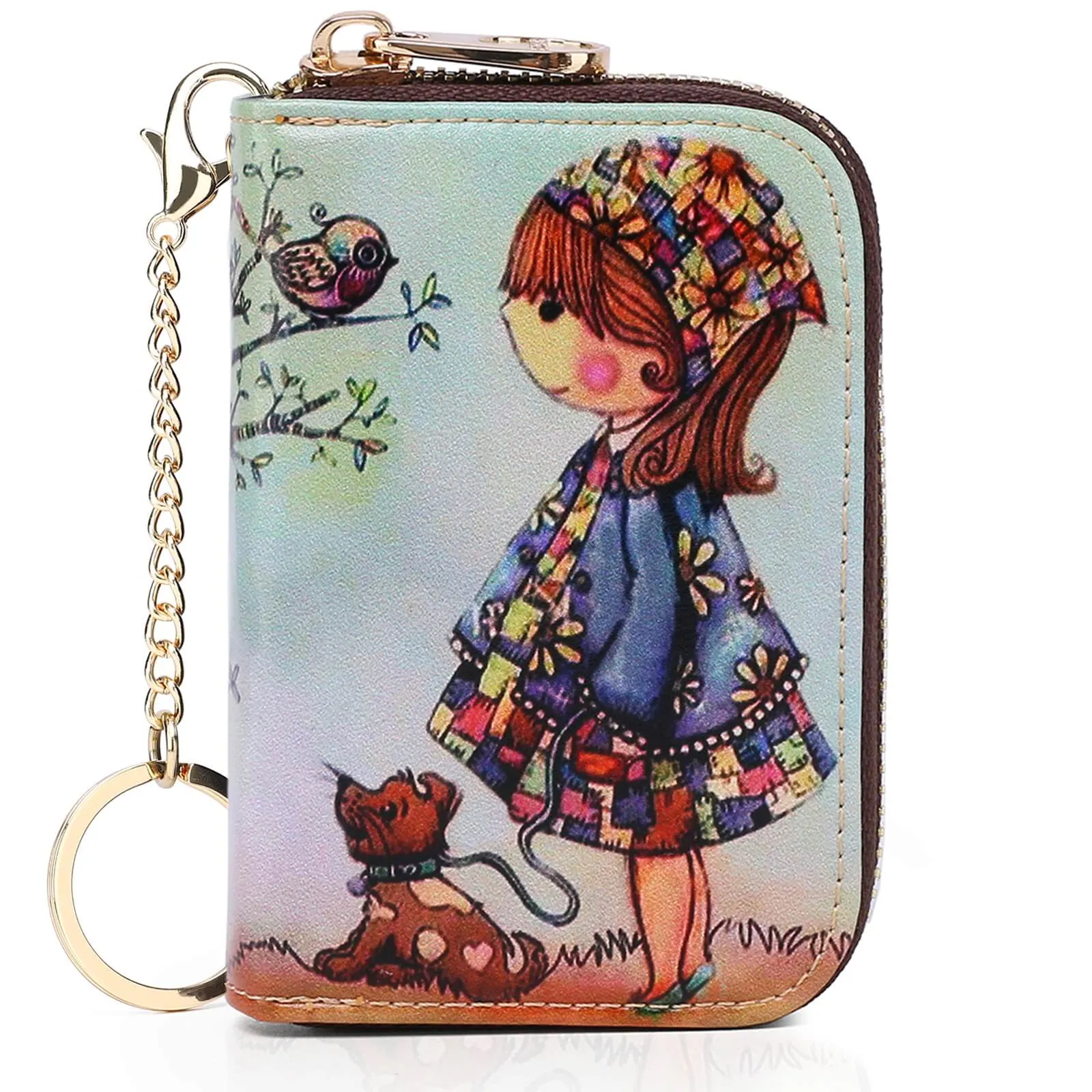 RFID Credit Card Holder Wallets for Women Leather Zipper Card Case for Ladie