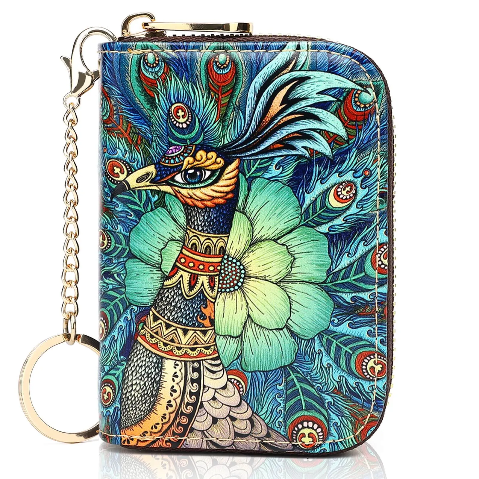RFID Credit Card Holder Wallets for Women Leather Zipper Card Case for Ladie