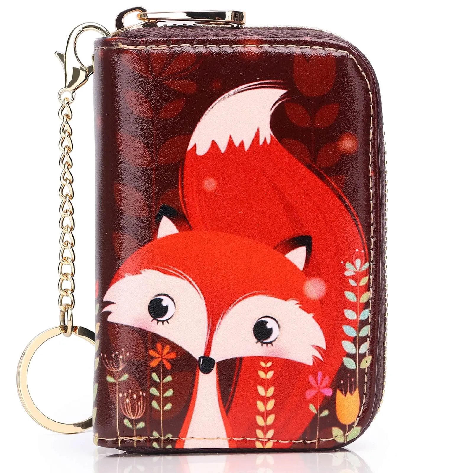 RFID Credit Card Holder Wallets for Women Leather Zipper Card Case for Ladie