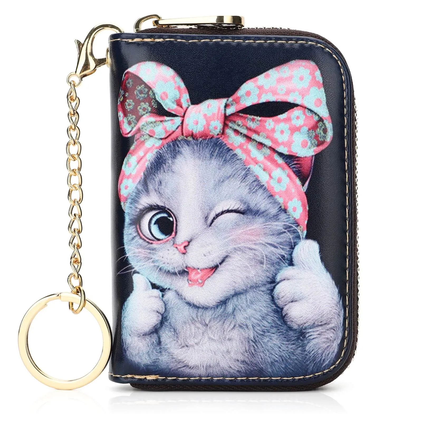 RFID Credit Card Holder Wallets for Women Leather Zipper Card Case for Ladie