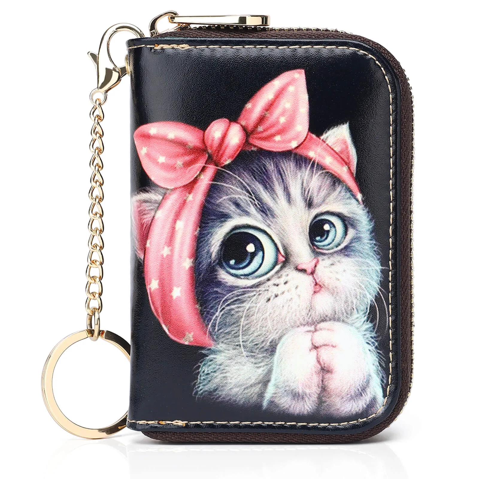 RFID Credit Card Holder Wallets for Women Leather Zipper Card Case for Ladie