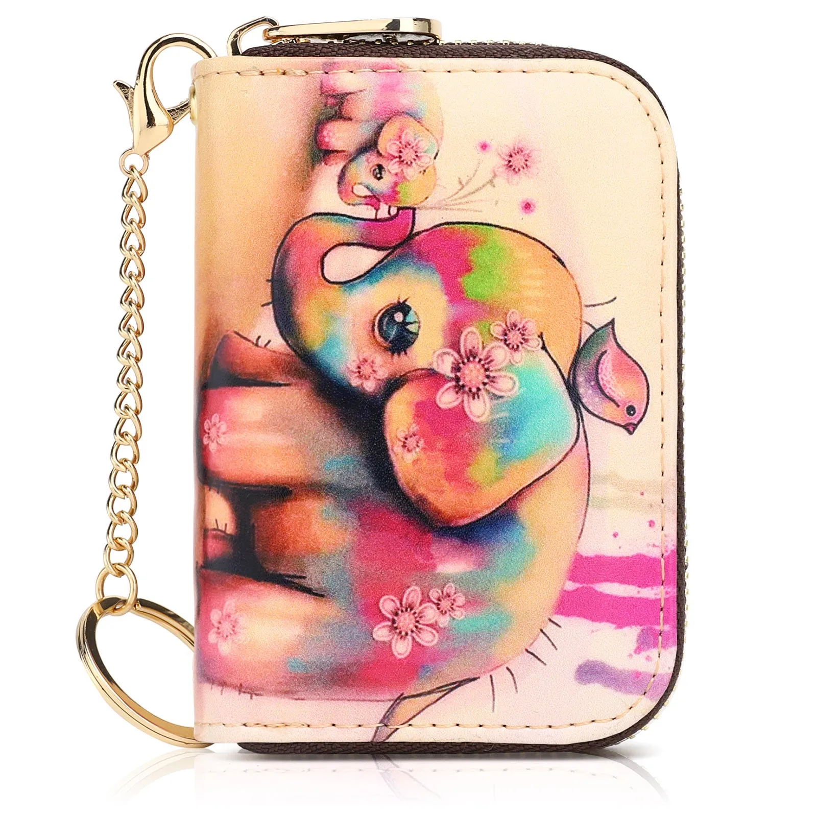 RFID Credit Card Holder Wallets for Women Leather Zipper Card Case for Ladie