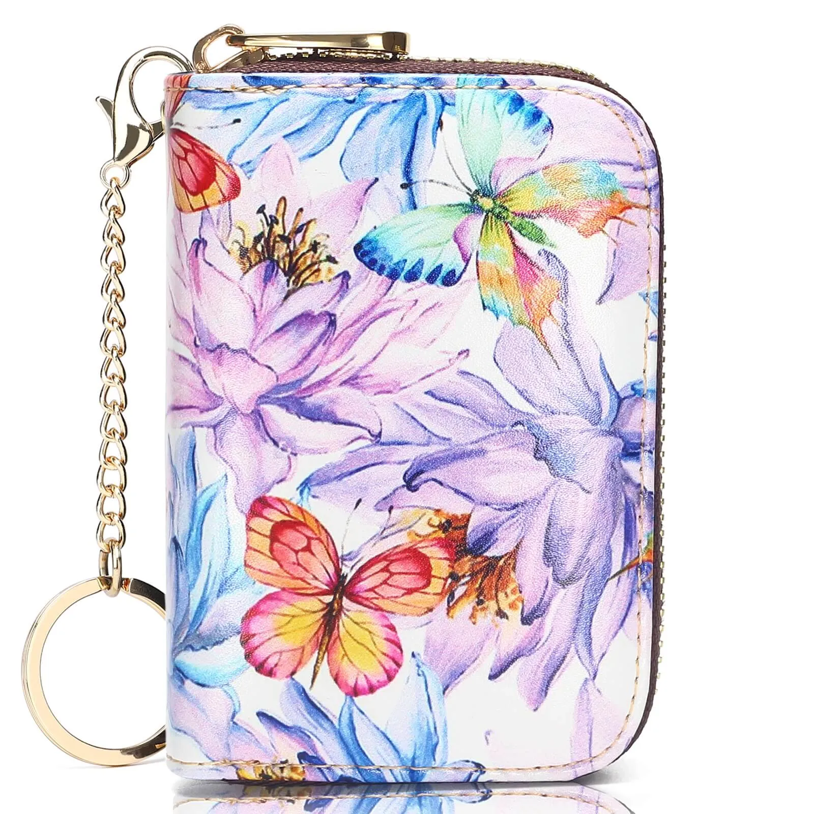 RFID Credit Card Holder Wallets for Women Leather Zipper Card Case for Ladie