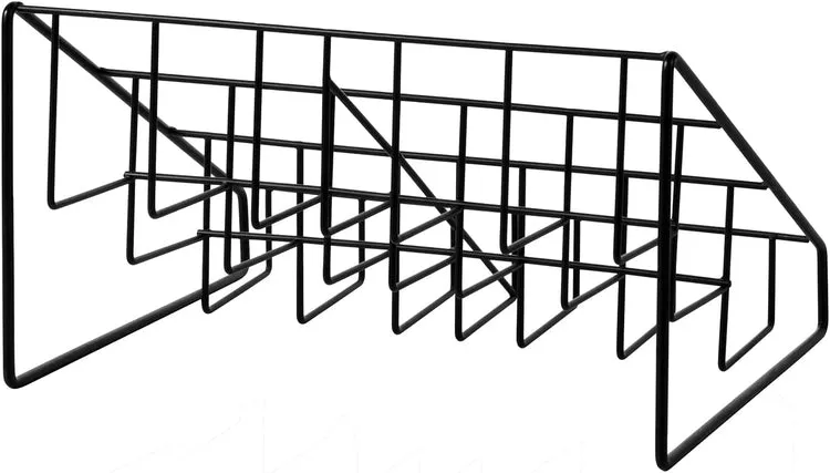 Set of 2, Matte Black Metal Wire CD Storage Stand, Tabletop Compact Disc Jewel Case Holder, Tiered Desk Organizer Rack