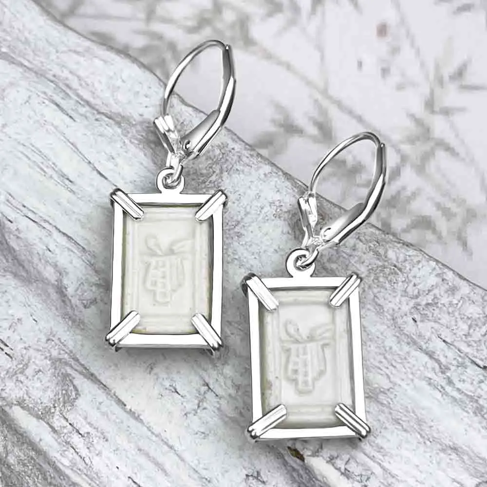 Siam Porcelain Gaming Token - from the Era of "The King & I" - Sterling Silver Earrings | Artifact #8088