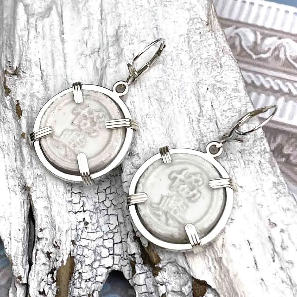 Siam Porcelain Gaming Token - from the Era of "The King & I" - Sterling Silver Earrings | Artifact #8090