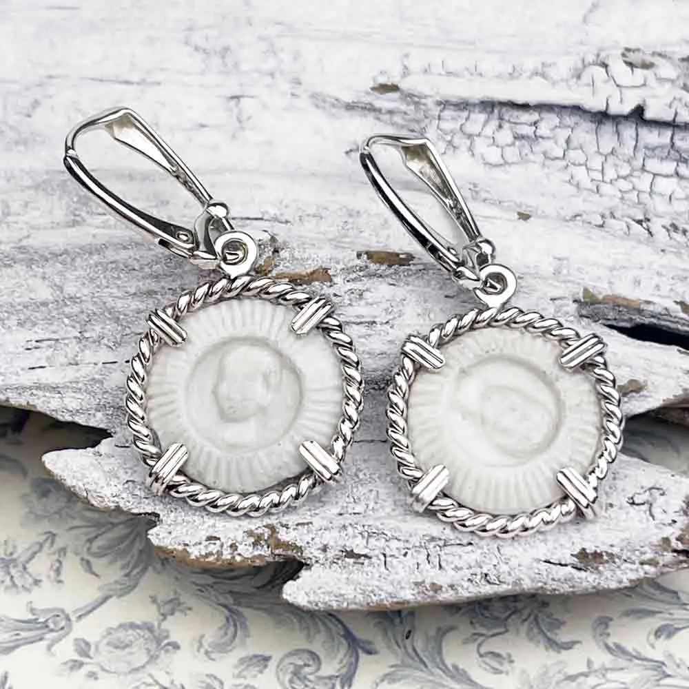 Siam Porcelain Gaming Token - from the Era of "The King & I" - Sterling Silver Earrings | Artifact #8100