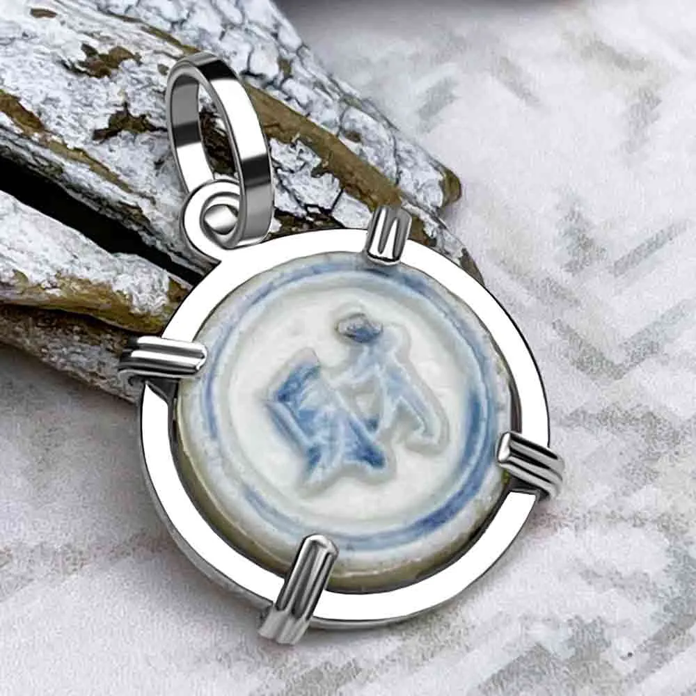 Siam Porcelain Gaming Token - from the Era of "The King & I" - Sterling Silver Pendant | Artifact #6620