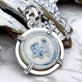 Siam Porcelain Gaming Token - from the Era of "The King & I" - Sterling Silver Pendant | Artifact #6620