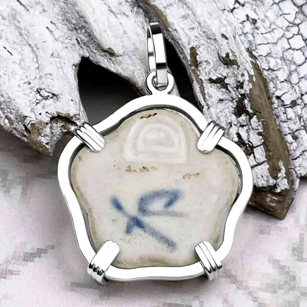 Siam Porcelain Gaming Token - from the Era of "The King & I" - Sterling Silver Pendant | Artifact #6680