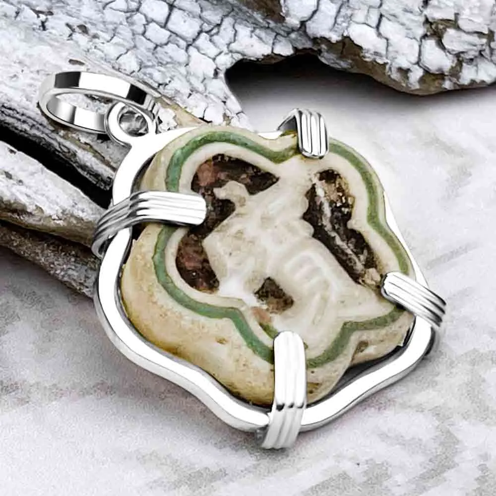 Siam Porcelain Gaming Token - from the Era of "The King & I" - Sterling Silver Pendant | Artifact #6680