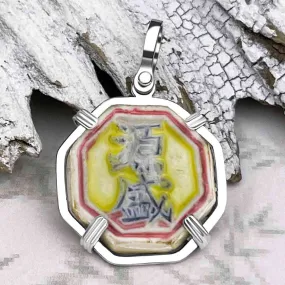 Siam Porcelain Gaming Token - from the Era of "The King & I" - Sterling Silver Pendant | Artifact #8048