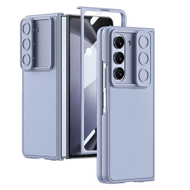 Slim Hard Matte PC Slide Camera Phone Case with Front Screen Glass Film For Samsung Galaxy Z Fold 5
