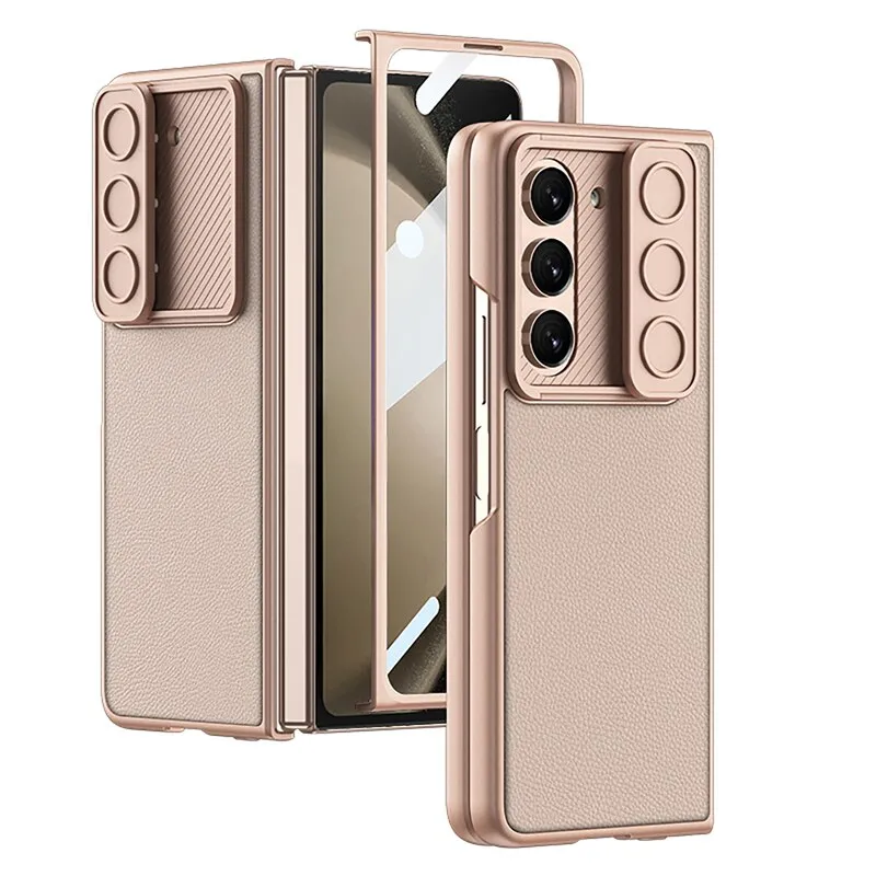 Slim Hard Matte PC Slide Camera Phone Case with Front Screen Glass Film For Samsung Galaxy Z Fold 5