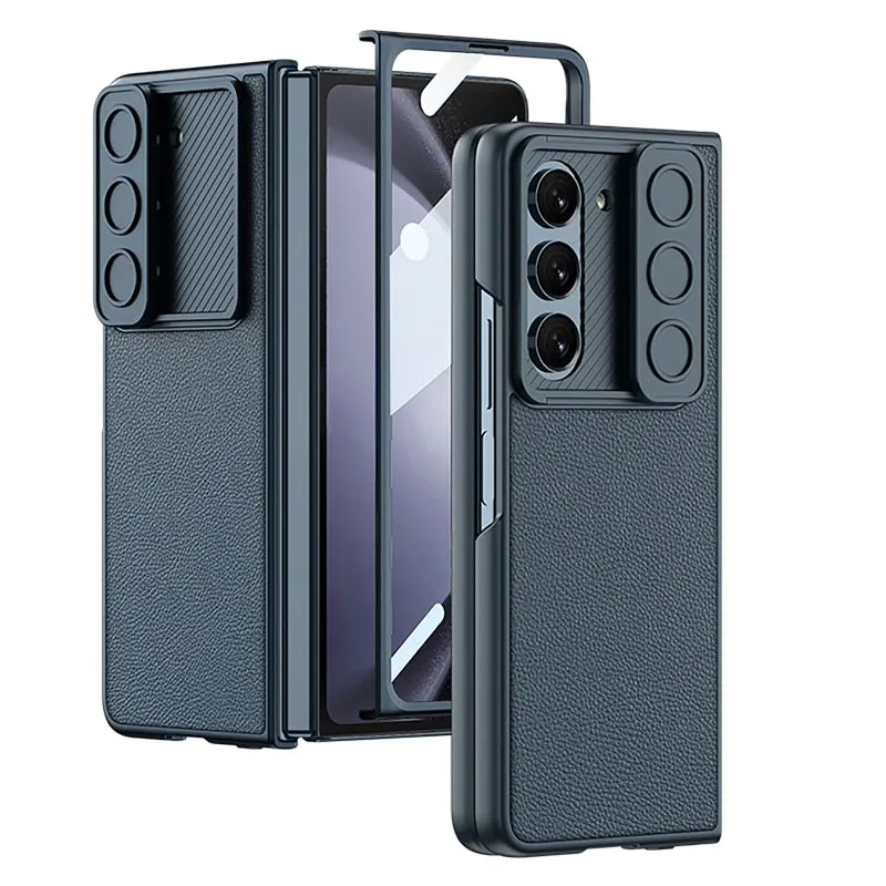 Slim Hard Matte PC Slide Camera Phone Case with Front Screen Glass Film For Samsung Galaxy Z Fold 5