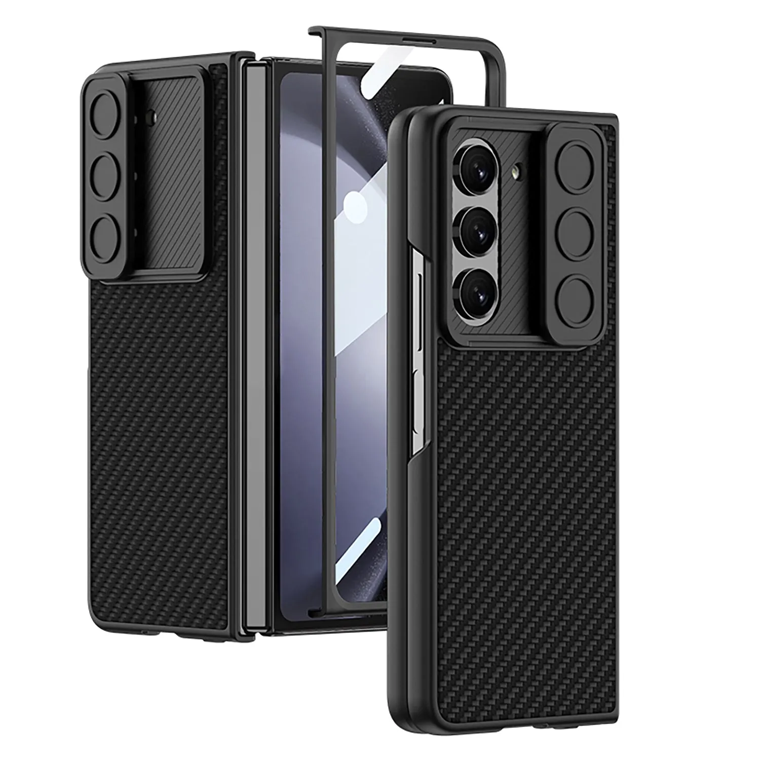 Slim Hard Matte PC Slide Camera Phone Case with Front Screen Glass Film For Samsung Galaxy Z Fold 5