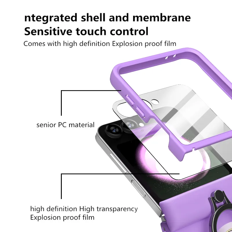 Super Diamond Magnetic Matte Hinge Phone Case with Screen Ring Holder For Samsung ZFlip 6