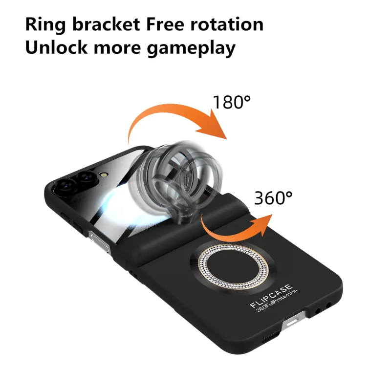 Super Diamond Magnetic Matte Hinge Phone Case with Screen Ring Holder For Samsung ZFlip 6