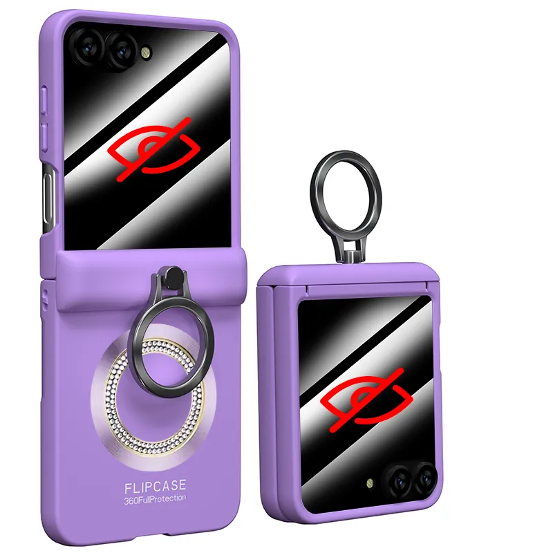 Super Diamond Magnetic Matte Hinge Phone Case with Screen Ring Holder For Samsung ZFlip 6