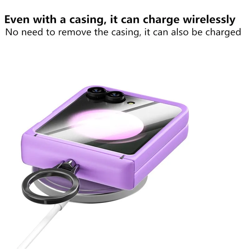 Super Diamond Magnetic Matte Hinge Phone Case with Screen Ring Holder For Samsung ZFlip 6