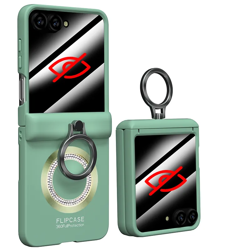 Super Diamond Magnetic Matte Hinge Phone Case with Screen Ring Holder For Samsung ZFlip 6