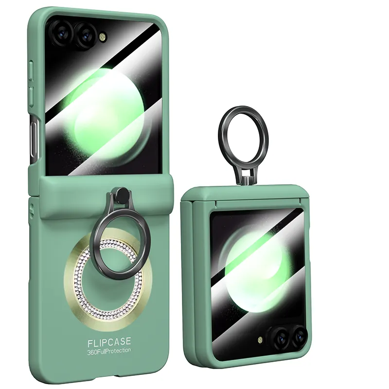 Super Diamond Magnetic Matte Hinge Phone Case with Screen Ring Holder For Samsung ZFlip 6