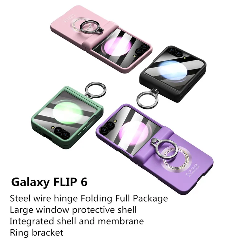 Super Diamond Magnetic Matte Hinge Phone Case with Screen Ring Holder For Samsung ZFlip 6