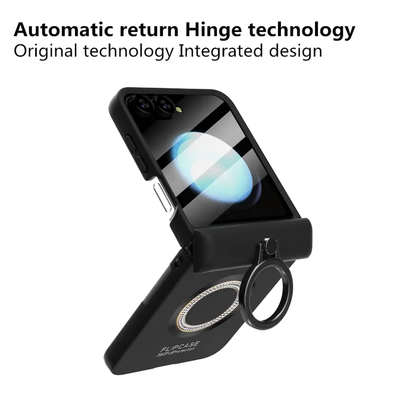 Super Diamond Magnetic Matte Hinge Phone Case with Screen Ring Holder For Samsung ZFlip 6