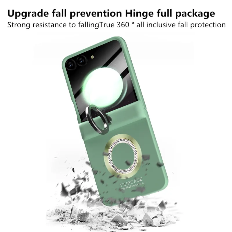 Super Diamond Magnetic Matte Hinge Phone Case with Screen Ring Holder For Samsung ZFlip 6