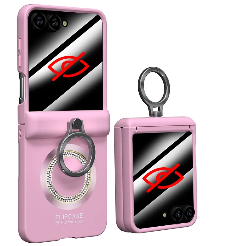 Super Diamond Magnetic Matte Hinge Phone Case with Screen Ring Holder For Samsung ZFlip 6