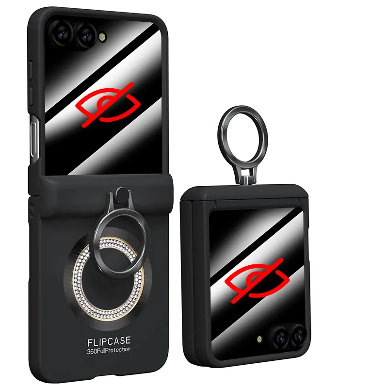 Super Diamond Magnetic Matte Hinge Phone Case with Screen Ring Holder For Samsung ZFlip 6