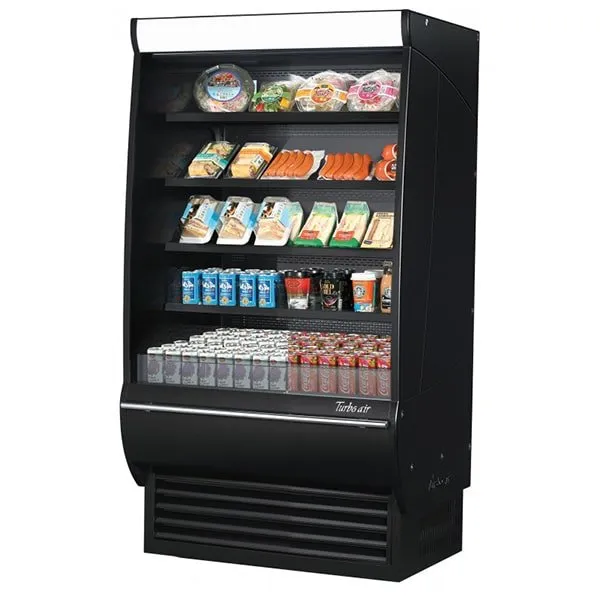 Turbo Air TOM-36DXB-SP-A-N 11 cu.ft. 36" 115V Black Solid Mirrored Sides Extra Deep Refrigerated Vertical Open Display Case