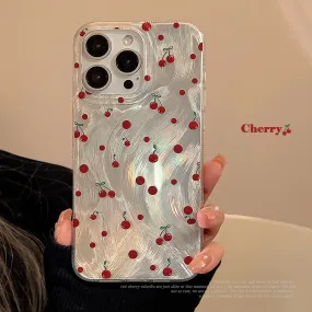 Uakiss Luxury Laser Silver Cheery Phone Case For iPhone 11 Cases iPhone 13 14 11 12 15 16 Pro Max XR X XS 7 8 Plus SE2 Shockproof Cover