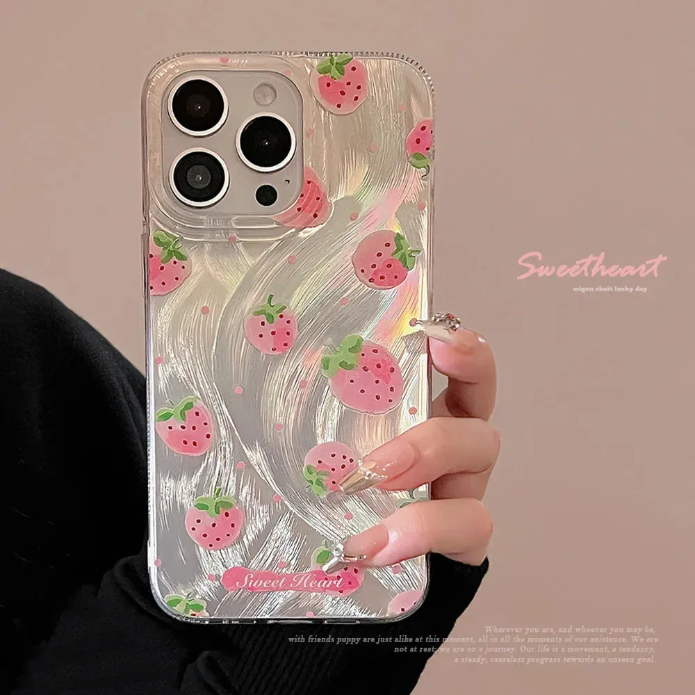 Uakiss Luxury Laser Silver Cheery Phone Case For iPhone 11 Cases iPhone 13 14 11 12 15 16 Pro Max XR X XS 7 8 Plus SE2 Shockproof Cover