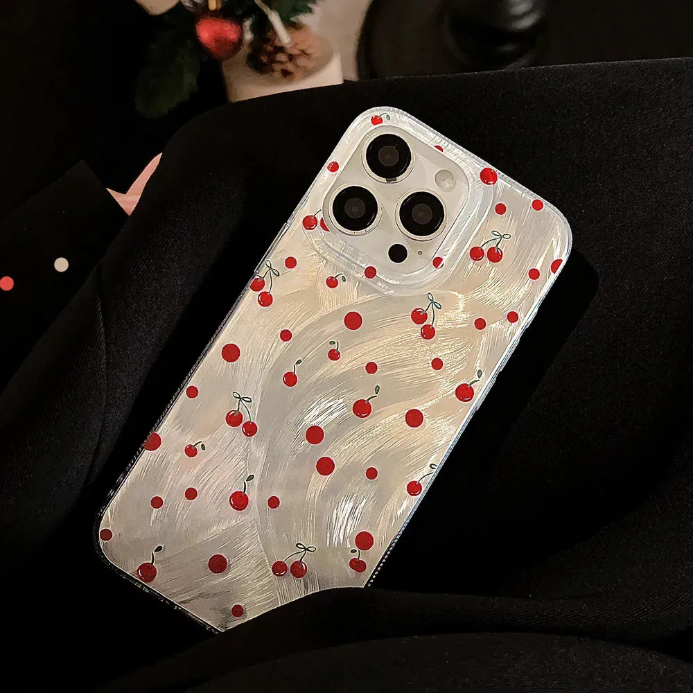 Uakiss Luxury Laser Silver Cheery Phone Case For iPhone 11 Cases iPhone 13 14 11 12 15 16 Pro Max XR X XS 7 8 Plus SE2 Shockproof Cover