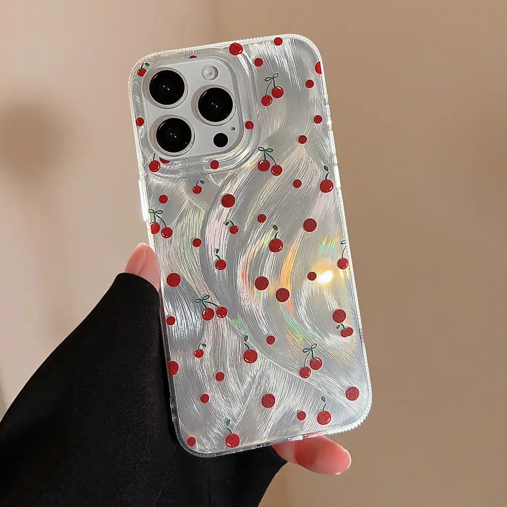 Uakiss Luxury Laser Silver Cheery Phone Case For iPhone 11 Cases iPhone 13 14 11 12 15 16 Pro Max XR X XS 7 8 Plus SE2 Shockproof Cover