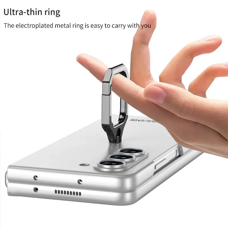 Ultra Thin Skin Friendly Matte Hard Phone Case With Metal Ring Bracket With Tempered Film For Samsung Galaxy Z Fold 5 4