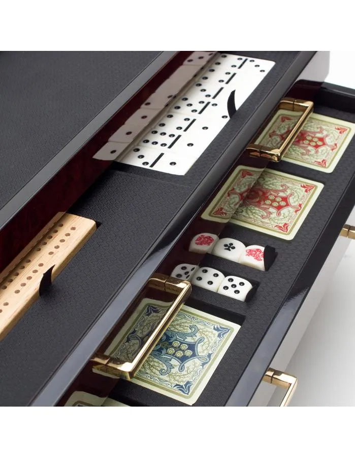 WOLF Meridian Casino Gaming Box - Burlwood - Cribbage&#44; Dominoes&#44; Poker & More